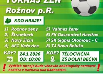 V sobotu 24. ledna se odehraje na Dolní Bečvě halový turnaj žen spojený s charitativní akcí