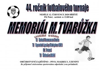 Poteč zve v neděli na Memoriál M. Tvarůžka
