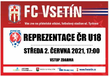 Vsetín přivítá ve středu 2. června reprezentaci U 18