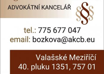 Mgr. Zuzana Božková, advokátka - Advokátní kancelář se sídlem ve Valašském Meziříčí, se stala naším partnerem