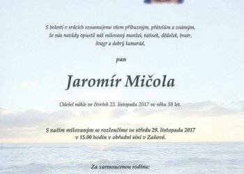 Do fotbalového nebe odešla další legenda zašovské kopané Jaromír Mičola