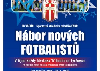Mládež Vsetína - 27. září. Na Tyršovce jedou nábory!