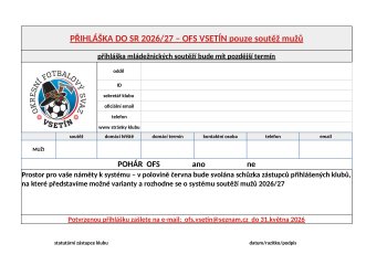 Foto č. 2 - Přihláška do soutěží dospělých OFS Vsetín - soutěžní ročník 2026/2027